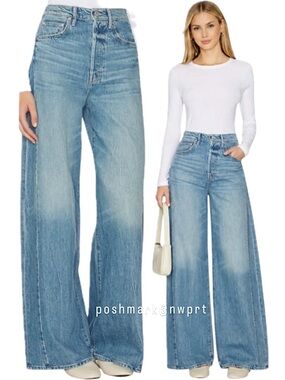 MOTHER ⚡️ Pipe Dream Folk Star Button Sneak Fray High Waisted Wide Leg 24
